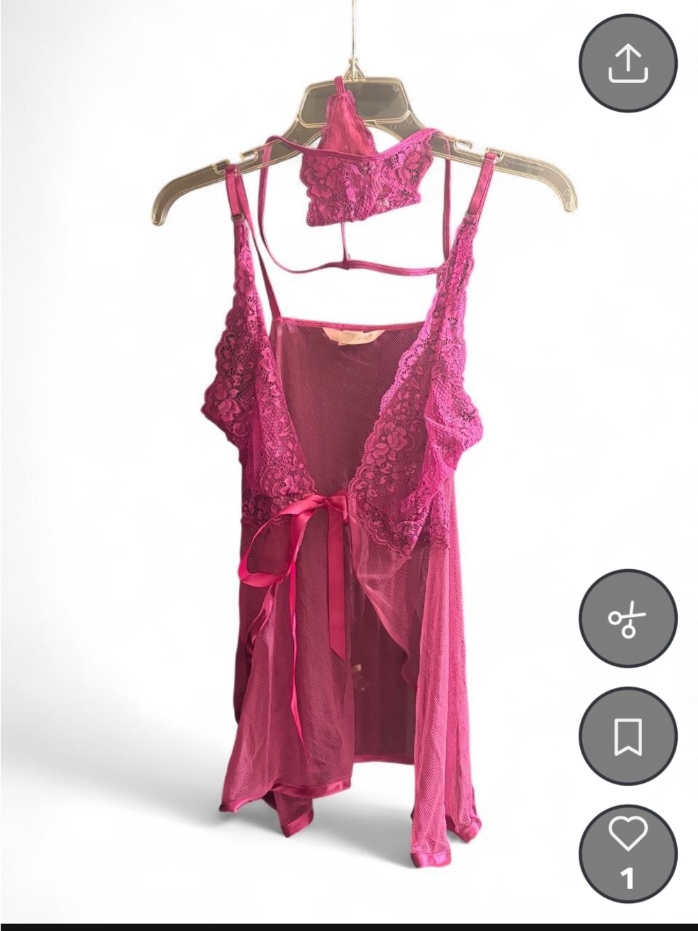 Victoria's Secret Hot Pink Lace & Mesh Tie-Front Chemise Set